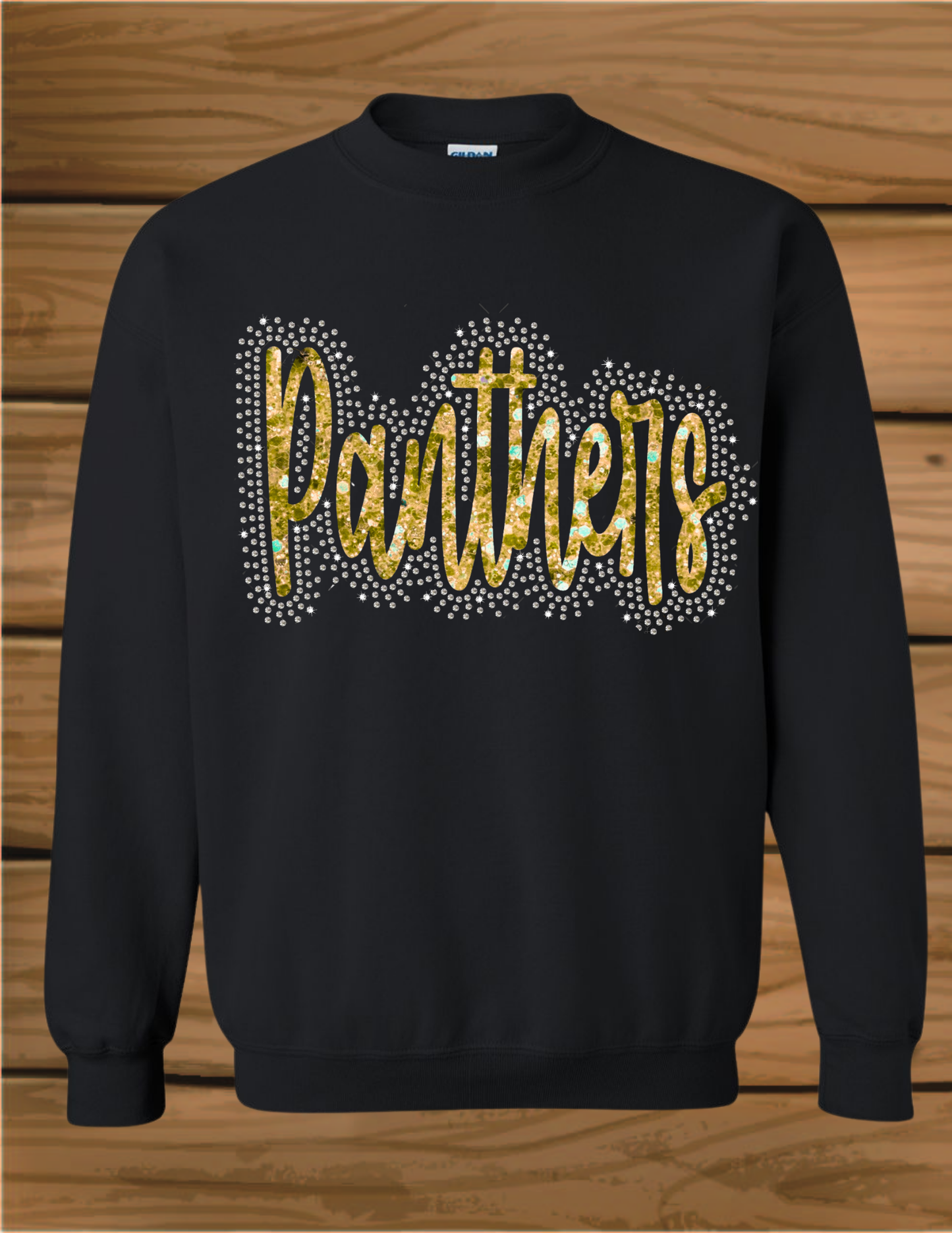 Panthers Cursive Rhinestone