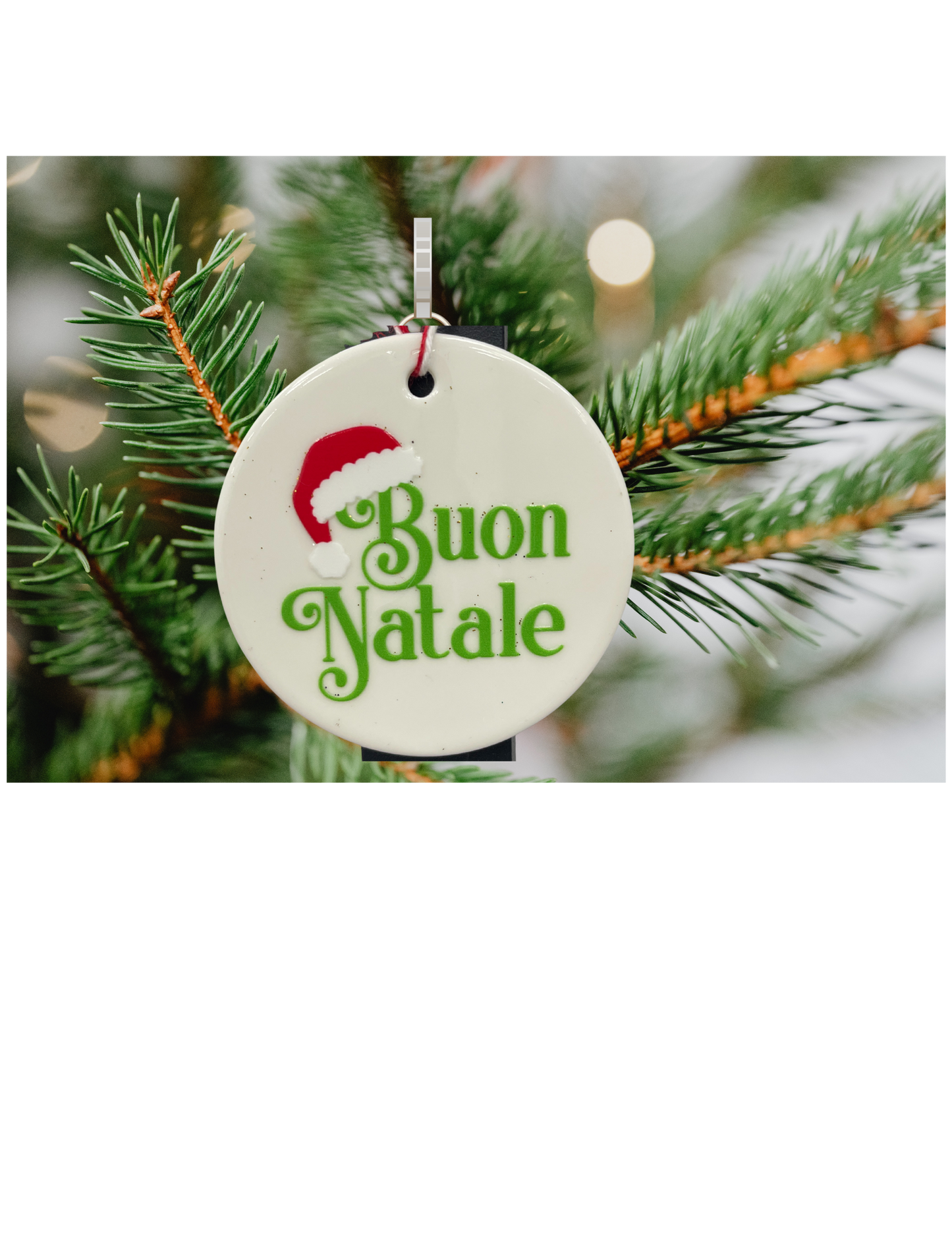 buon Natale flat white ceramic ornament